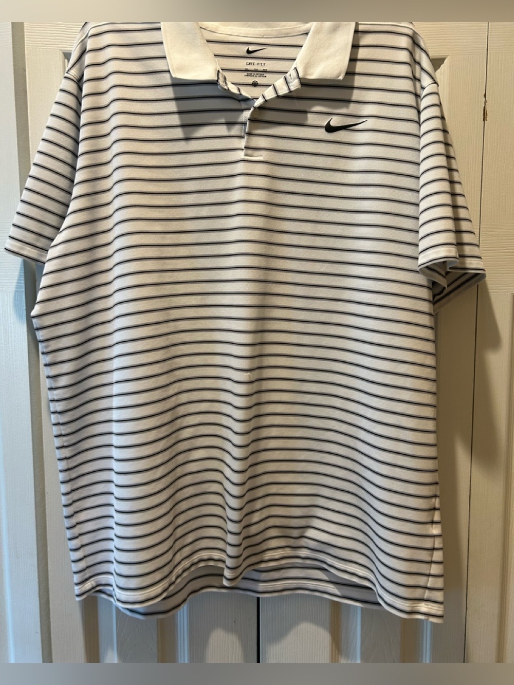 Nike White Polo with Thin Black Horizontal Stripes